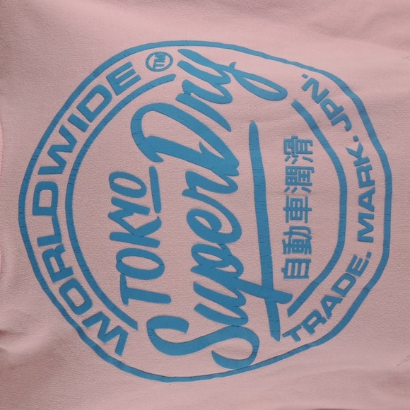 Superdry Tokyo spellout logo graphic pink & blue XL casual hoodie sweatshirt - Picture 2 of 5